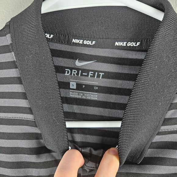 Nike Dri-Fit Striped Golf Polo Black Grey Activewear Mens Size S - Picture 5 of 9